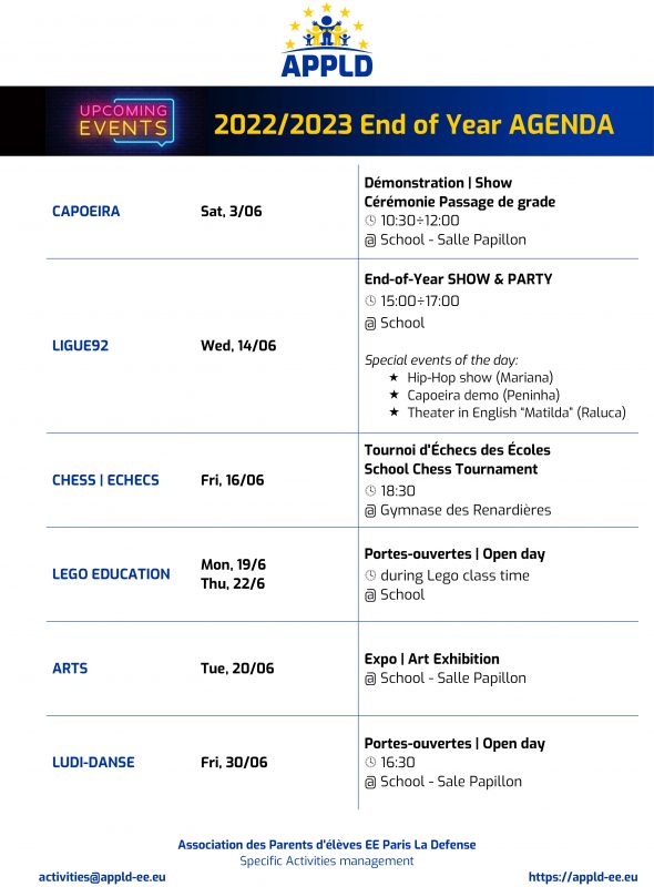 Upcoming Events end of the year 2022/20234